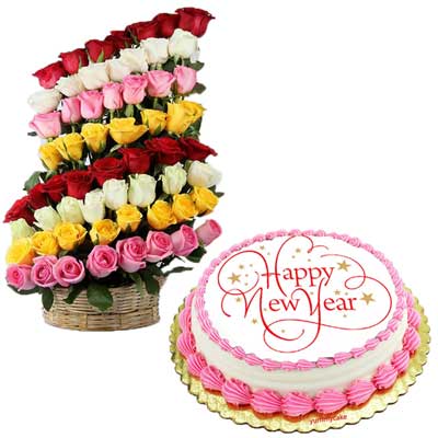 "Vanilla flavor cake - 1kg + Beautiful Flower Arrangement - Click here to View more details about this Product